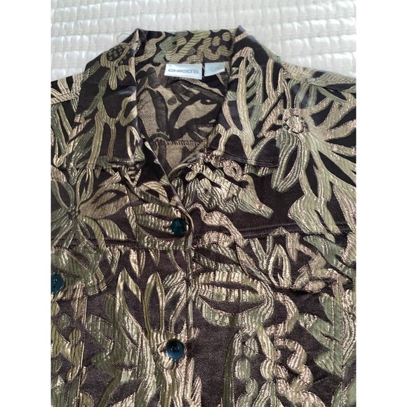 Chicos Gold Lame Silk Jacket Blouse Size 2 - Picture 2 of 6
